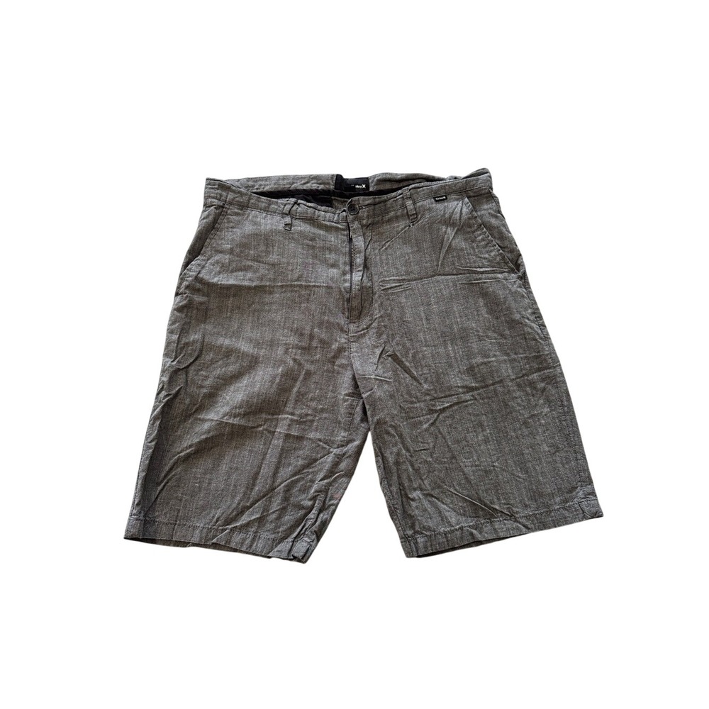 Hurley Men's Gray Chambray Cotton Chino Shorts Size 33 Casual Flat Front